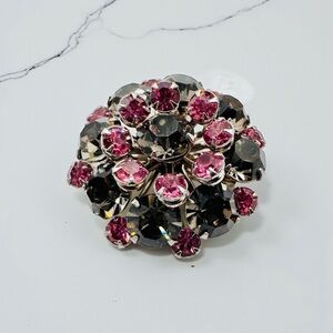 Elegant Vintage Pink and Grey Crystal Brooch
